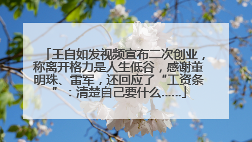 王自如发视频宣布二次创业，称离开格力是人生低谷，感谢董明珠、雷军，还回应了“工资条”：清楚自己要什么……