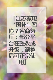 江苏家电“国补”暂停？省商务厅：部分平台在整改或升级，调整后可正常使用